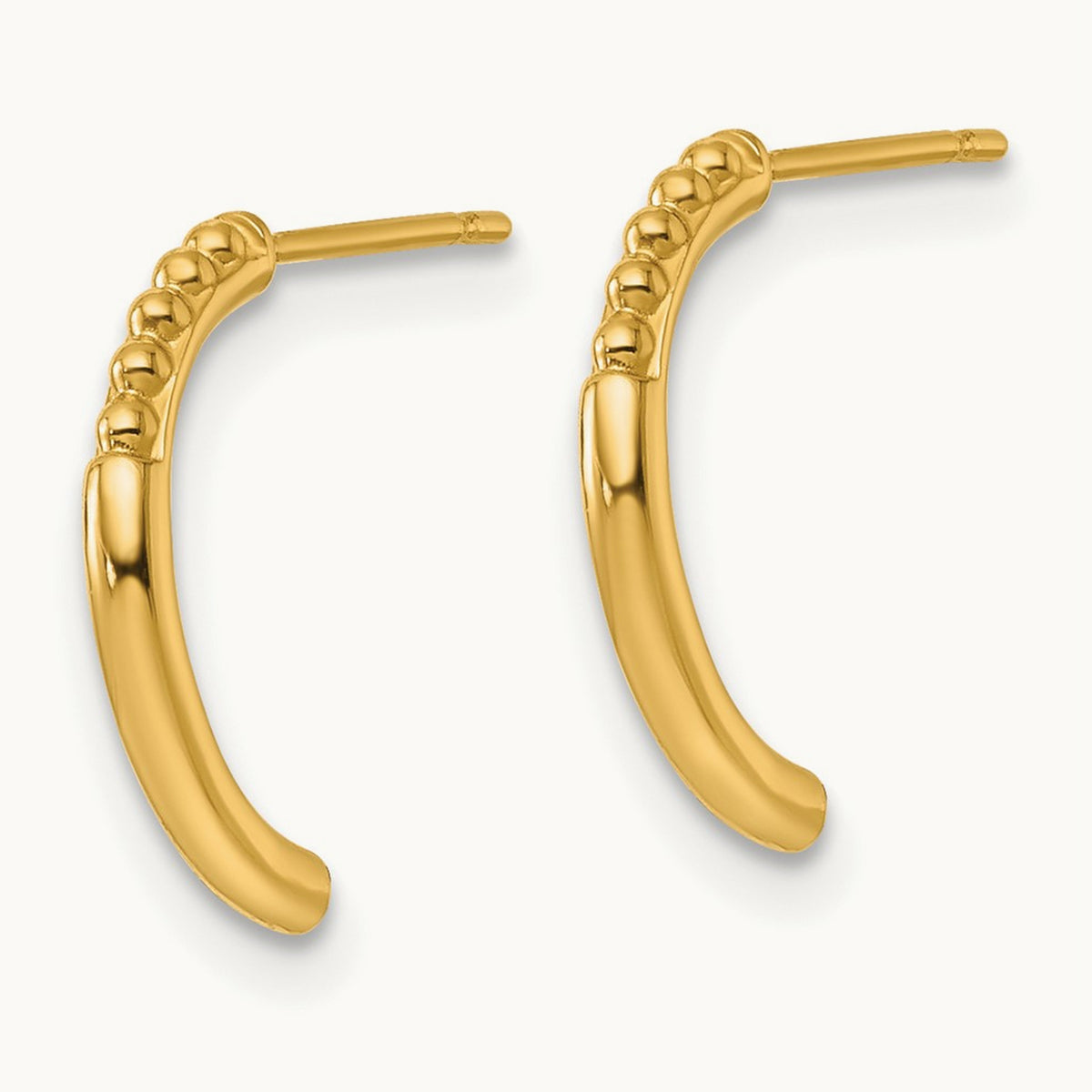 Polished and Beaded Post J-Hoop Earrings, 14K