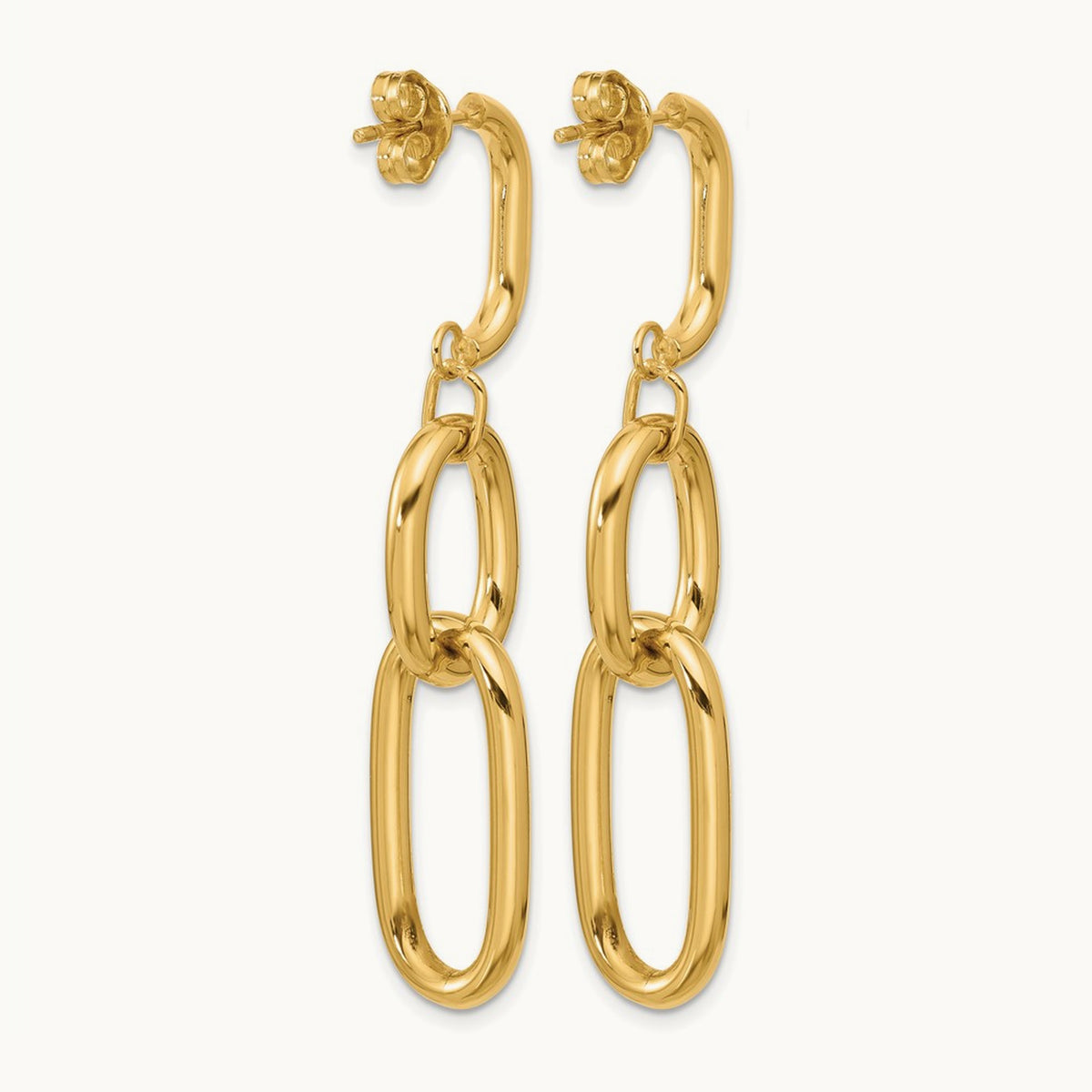 Polished Oval Link Dangle Post Earrings — 56.25mm