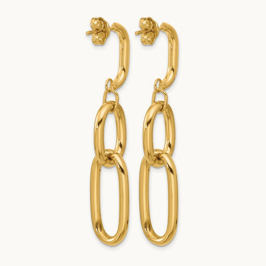 Polished Oval Link Dangle Post Earrings — 56.25mm