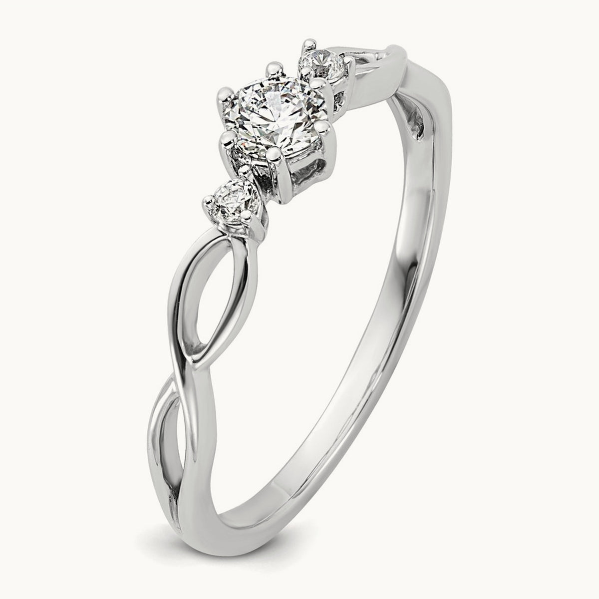 Complete Diamond 3 Stone Infinity Engagement Ring, 14K White Gold