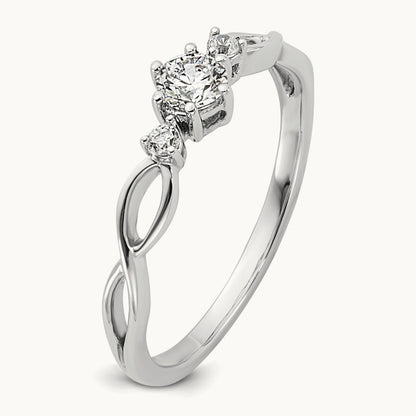 Complete Diamond 3 Stone Infinity Engagement Ring, 14K White Gold