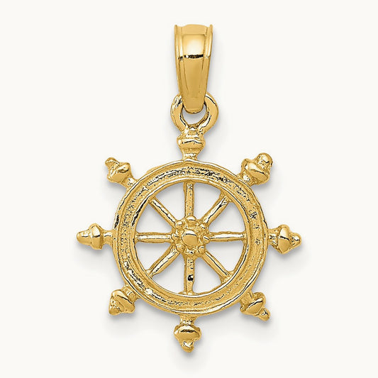 Ship Wheel Pendant — 14K Yellow Gold