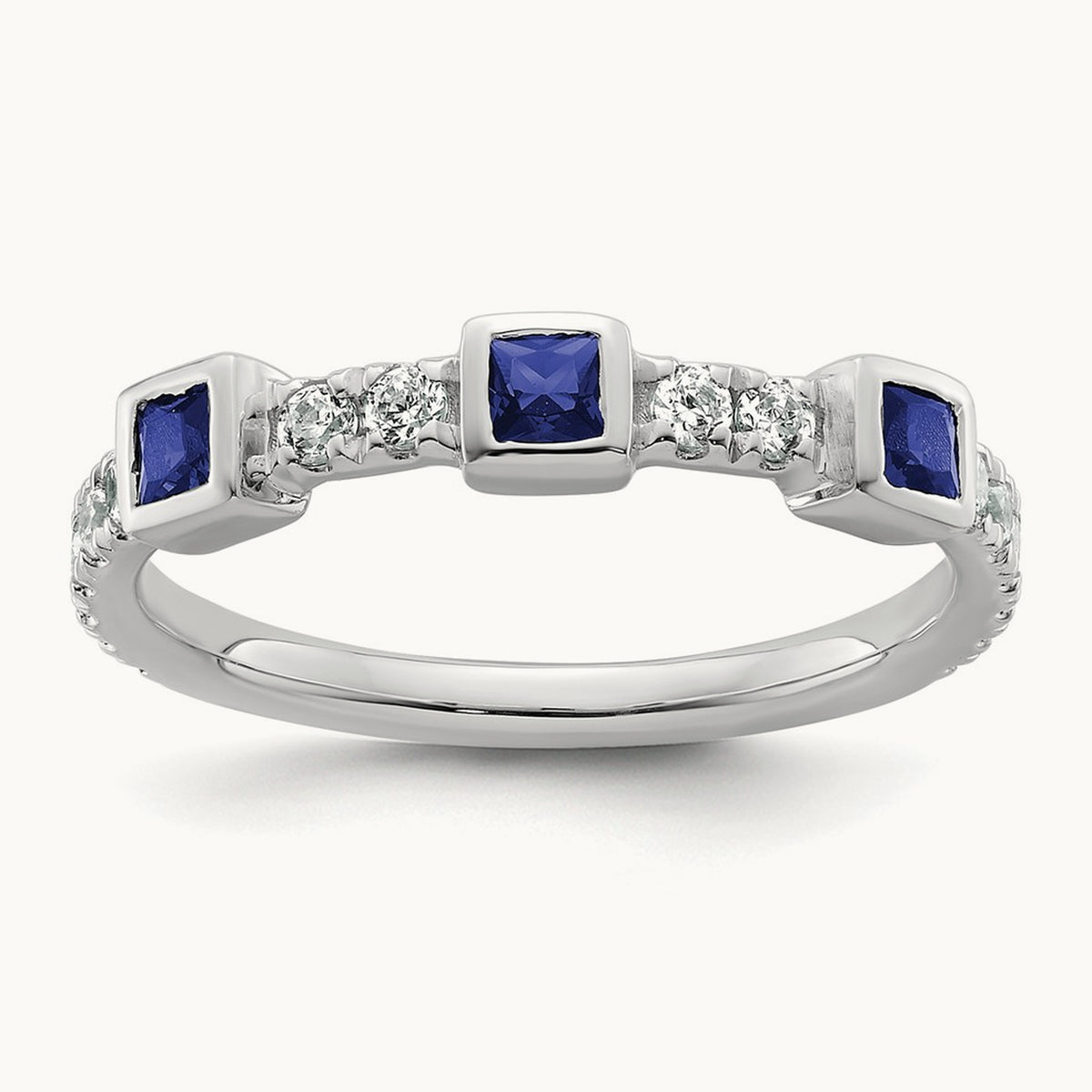 Polished Diamond and Sapphire Fashion Ring, 14K White Gold