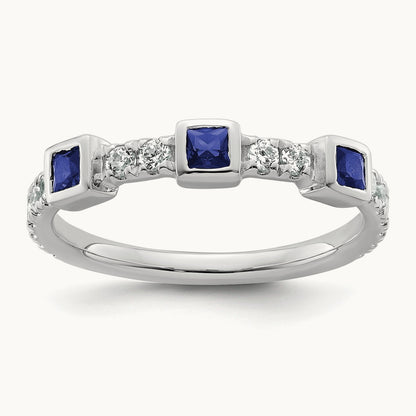 Polished Diamond and Sapphire Fashion Ring, 14K White Gold
