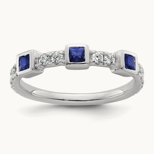 Polished Diamond and Sapphire Fashion Ring, 14K White Gold