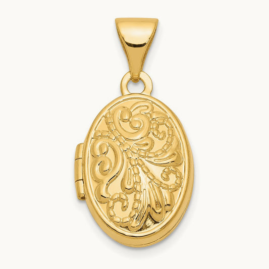 Beaded Scroll Design Oval Locket, 14K Yellow Gold