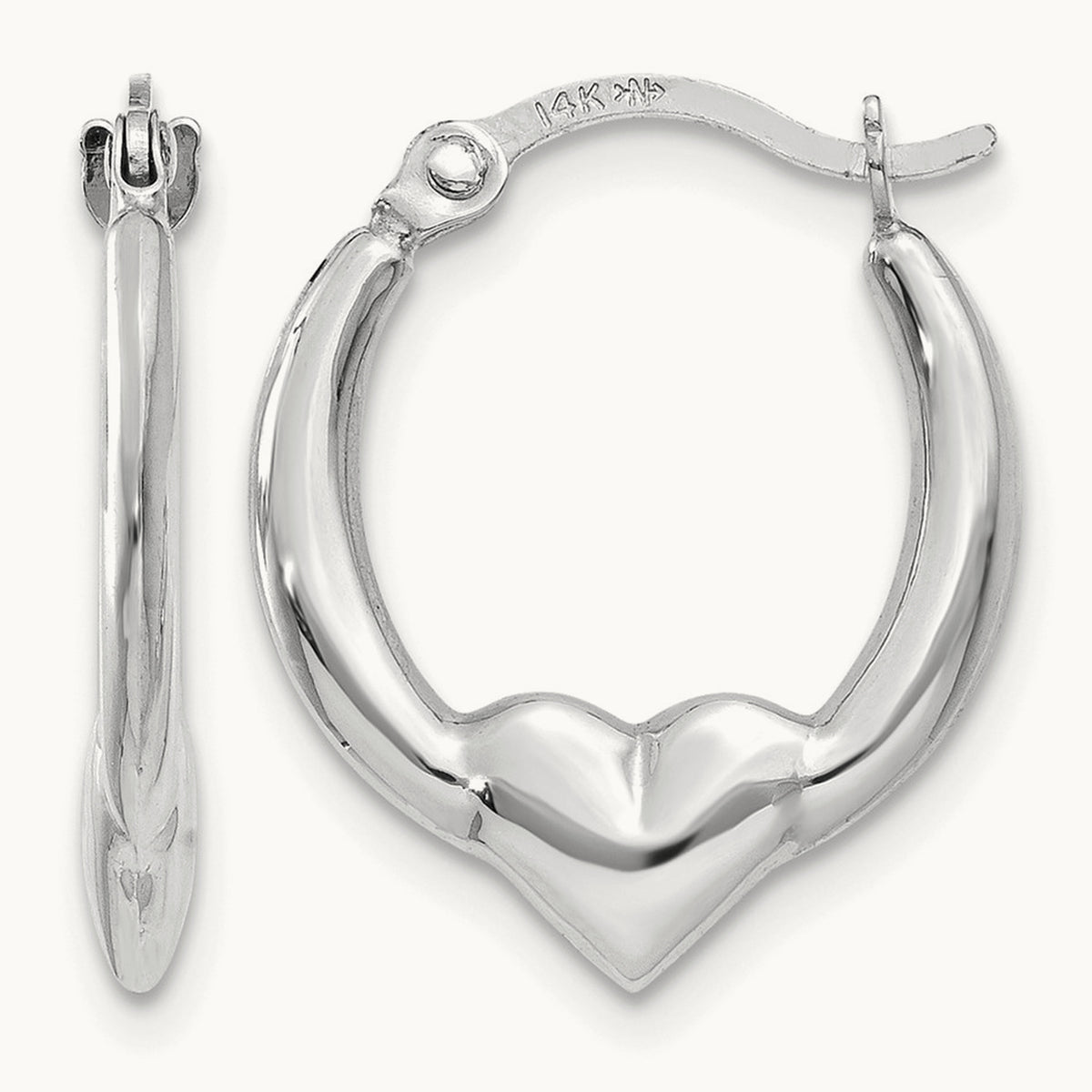 Heart Hoop Earrings — 14K White Gold