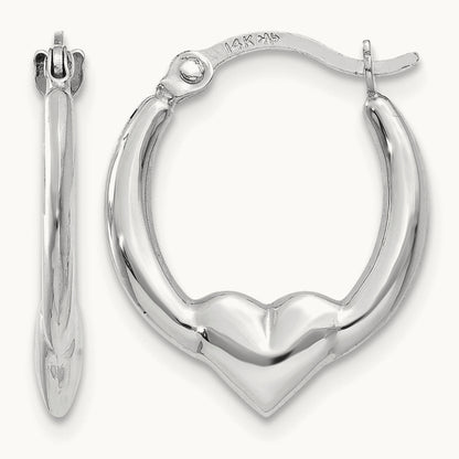 Heart Hoop Earrings — 14K White Gold