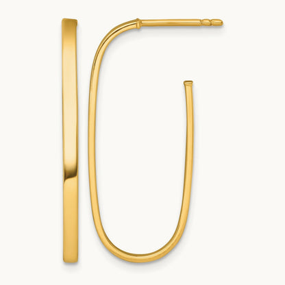 Polished Long Post Hoop Earrings — 14K Yellow Gold