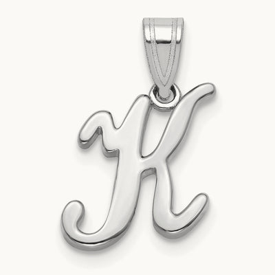 White Gold Script Letter K Initial Pendant, 14K White Gold