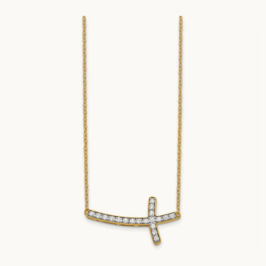 Sideways Cross Necklace, 0.20-0.50 ct tw Lab-Grown Diamond — 1/5 ct, 14K Yellow Gold