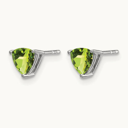 Trillion Peridot Earrings, 14K White Gold