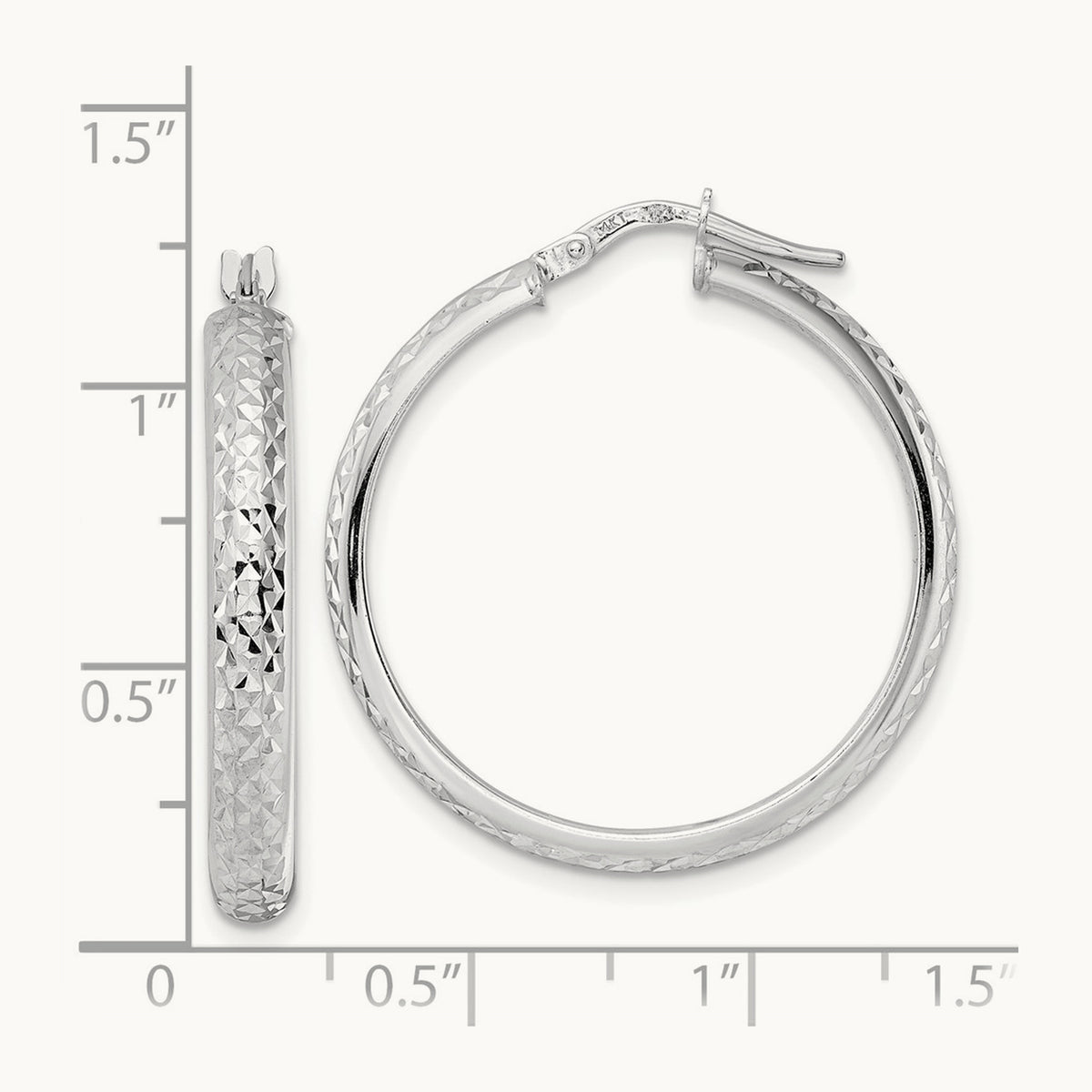 Diamond Cut Hoop Earrings, 14K White Gold