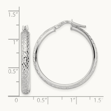 Diamond Cut Hoop Earrings, 14K White Gold