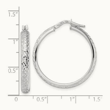 Diamond Cut Hoop Earrings, 14K White Gold