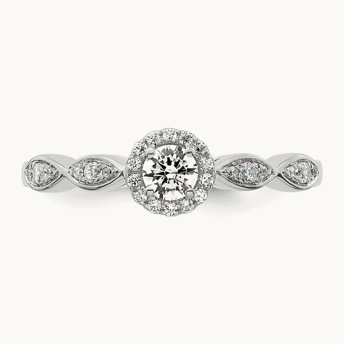 Polished Complete Diamond Round Halo Engagement Ring, 14K White Gold