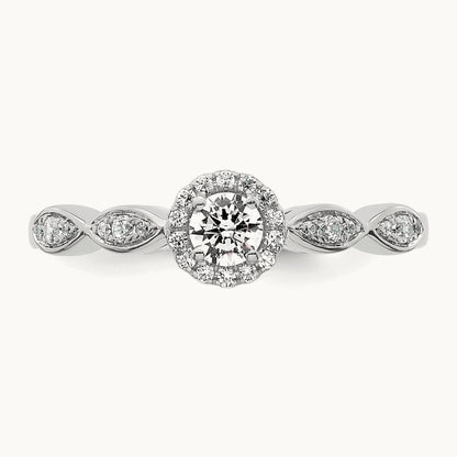 Polished Complete Diamond Round Halo Engagement Ring, 14K White Gold