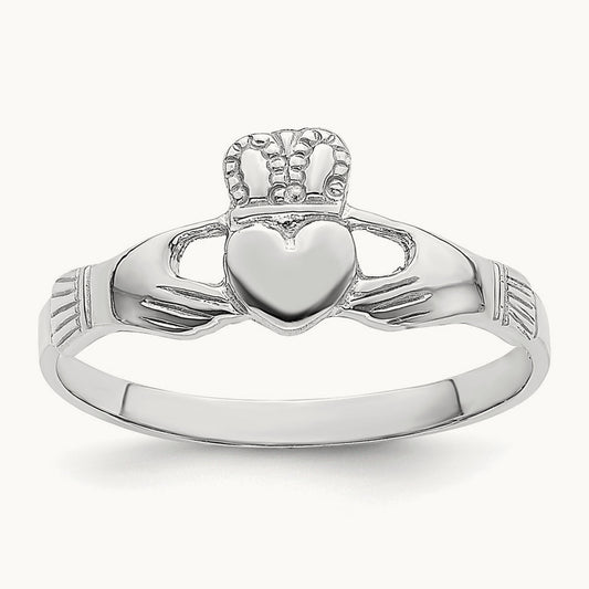 Polished Claddagh Ring, 14K White Gold