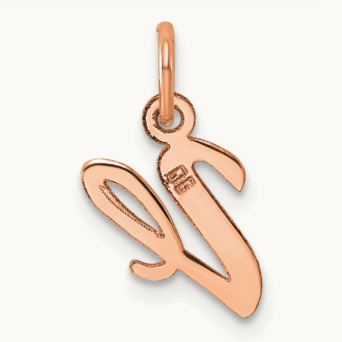 Small Script Letter V Initial Charm, 14K Rose Gold