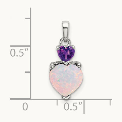 Heart Created Opal and Amethyst Pendant, 14K White Gold