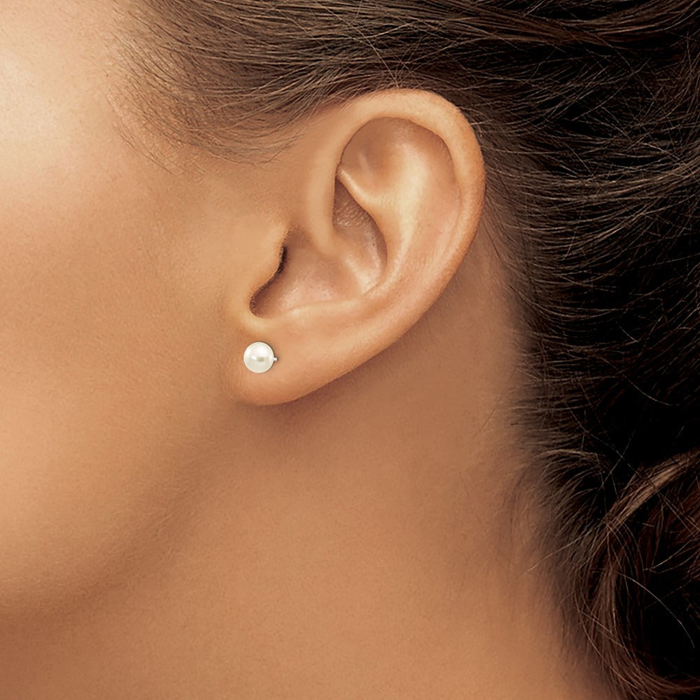 Button Freshwater Cultured Pearl Stud Post Earrings — 14K White Gold