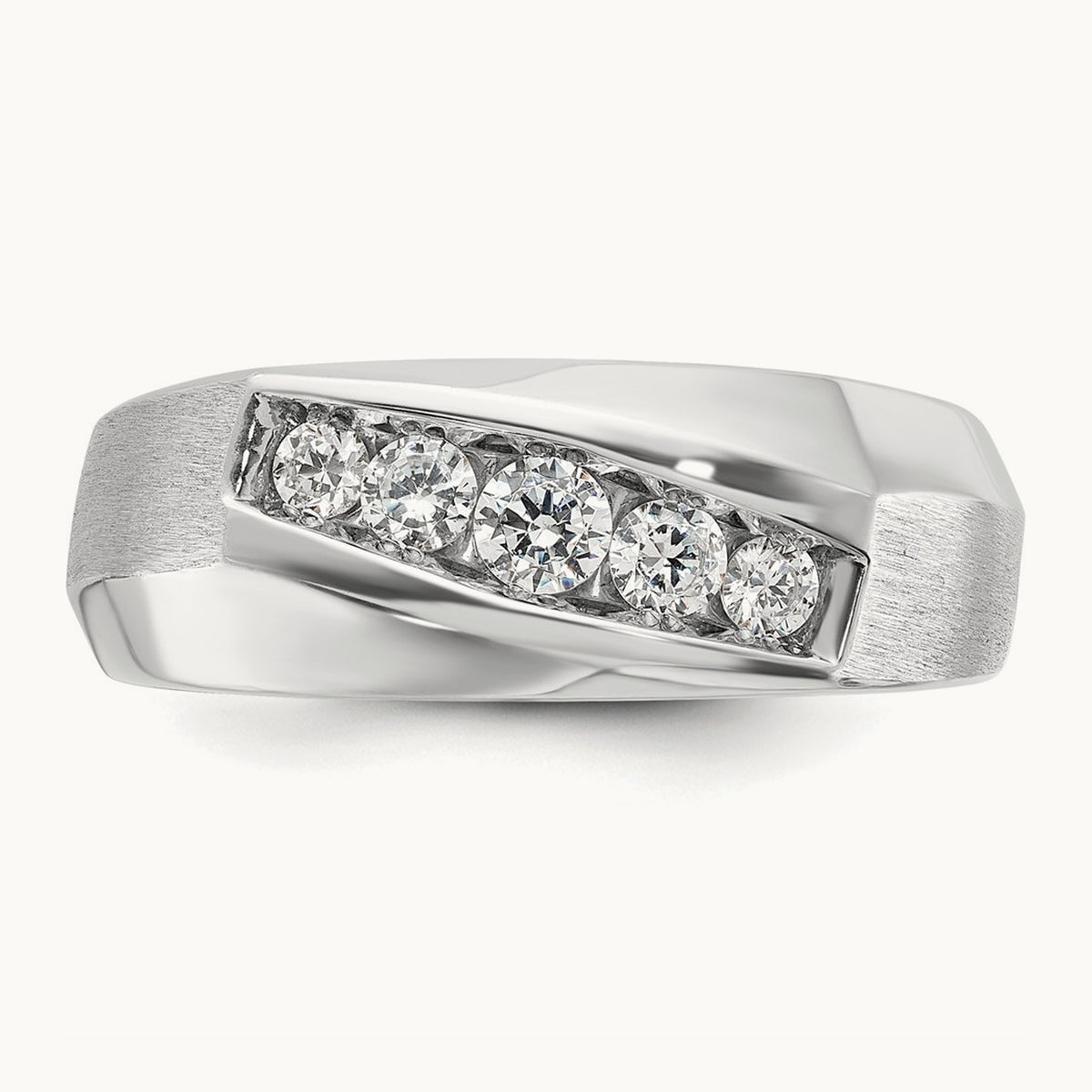 IBGoodman Men's Polished & Satin 5-Stone Diamond Ring, 14K White Gold