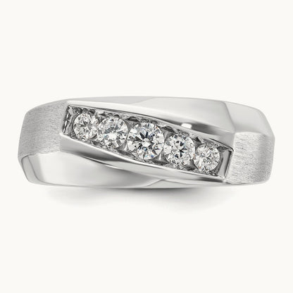 IBGoodman Men's Polished & Satin 5-Stone Diamond Ring, 14K White Gold