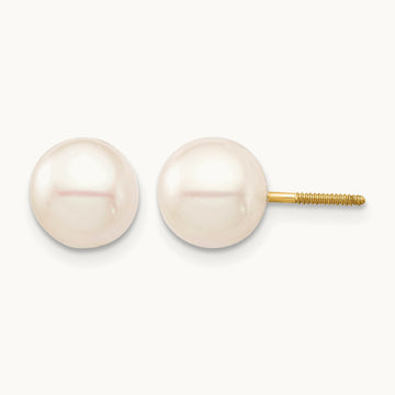 Madi K 7- White Round Freshwater Cultured Pearl Screwback Earrings, 8mm, 14K