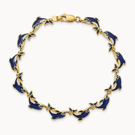 Enameled Dolphin Bracelet, 14K