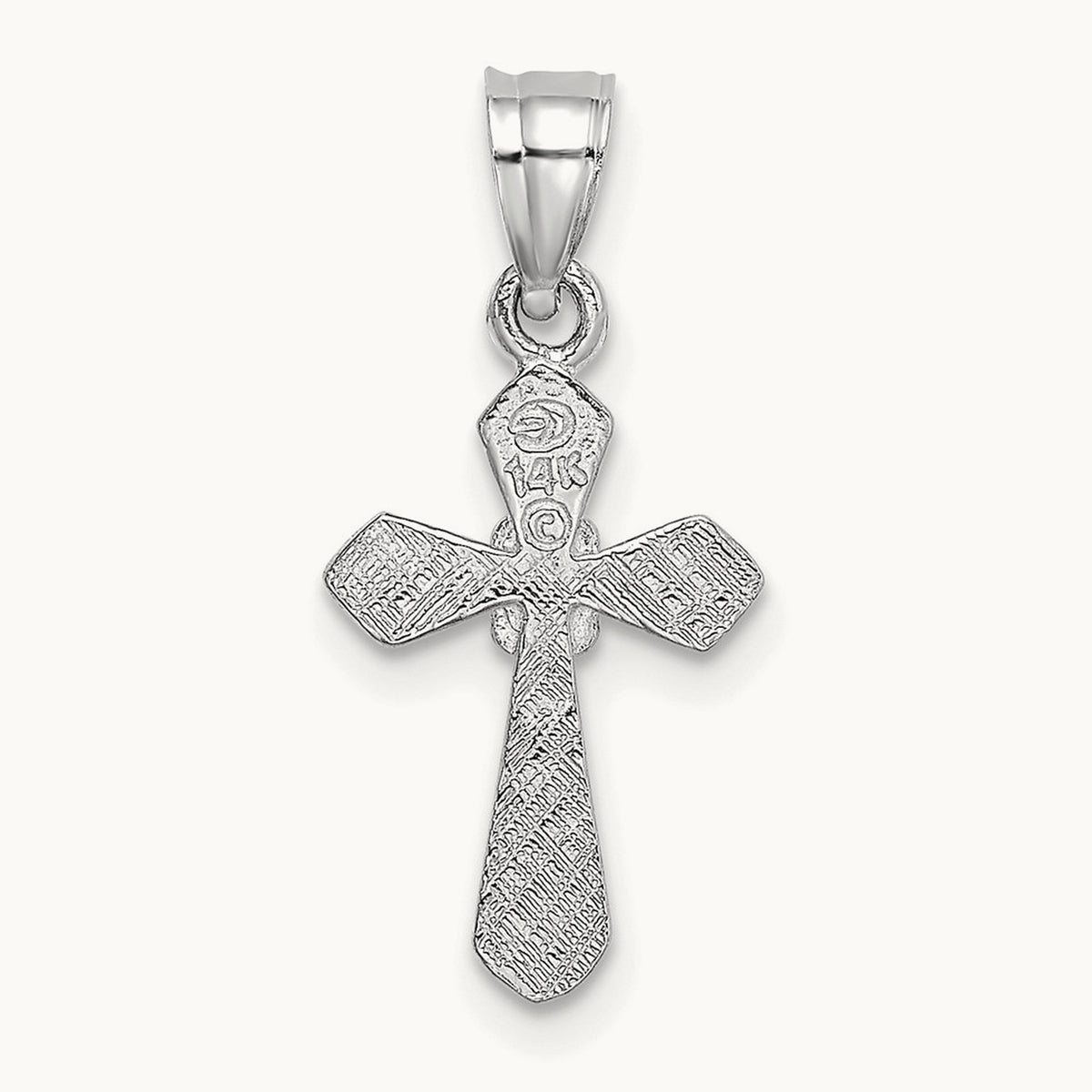 Small Cross with Flower Charm — 14K White Gold