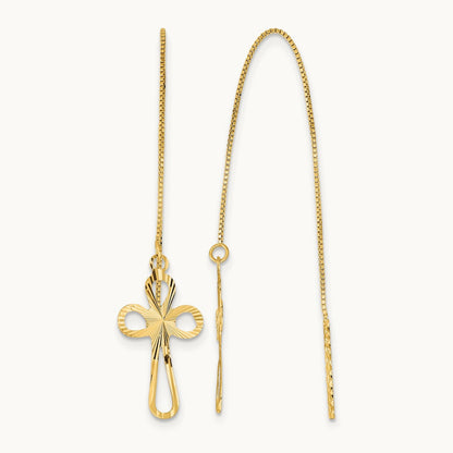 Polished Diamond-cut Box Chain with Cross Threader Earrings — 14K Yellow Gold