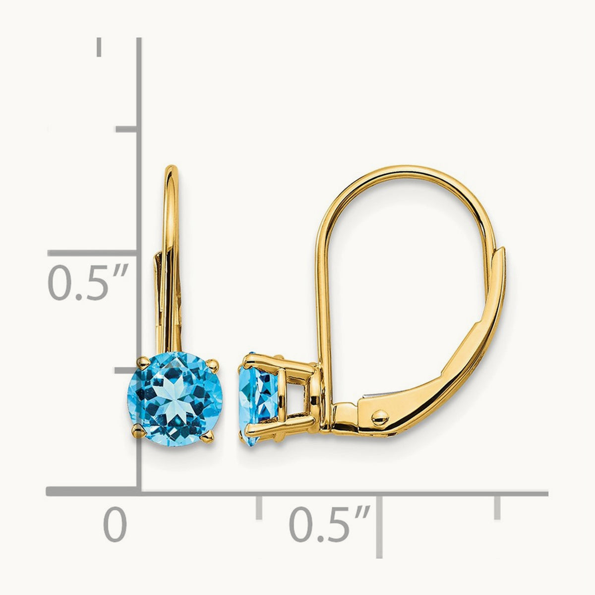 Blue Topaz Leverback Earrings, 5mm, 14K