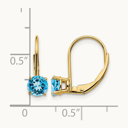 Blue Topaz Leverback Earrings, 5mm, 14K