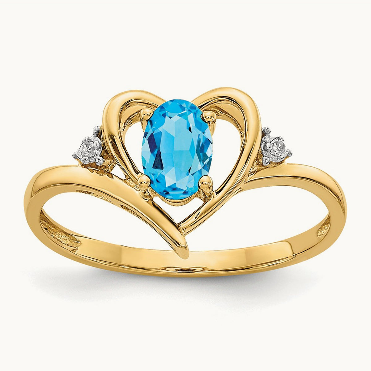 Blue Topaz and Diamond Heart Ring — 14K Yellow Gold, 7