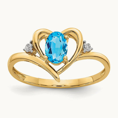 Blue Topaz and Diamond Heart Ring — 14K Yellow Gold, 7