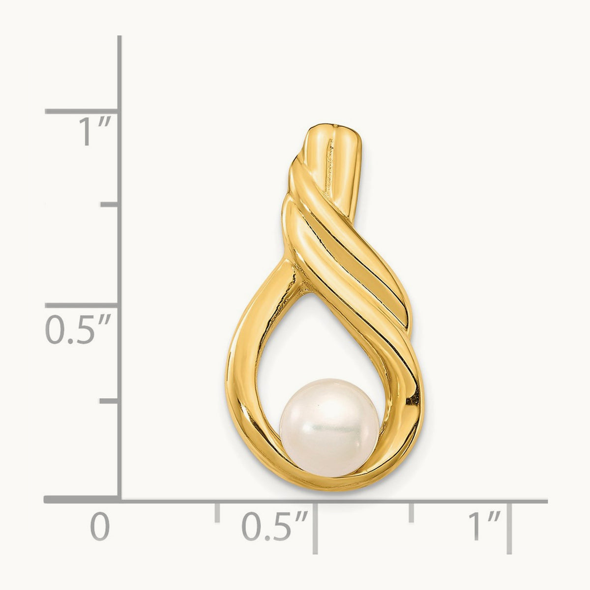 6- White Button Freshwater Cultured Pearl Pendant Chain Slide, 7mm, 14K