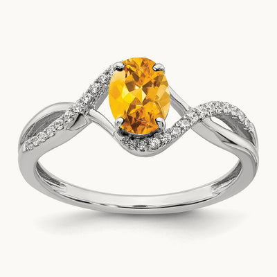 Oval Citrine and Diamond Twist Ring, 14K White Gold