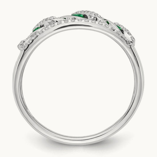 Diamond and Emerald Fancy Twist Ring, 14K White Gold