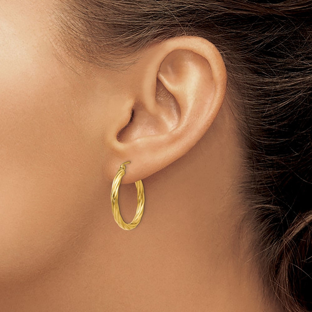 Rope Twist Hoop Earrings — 14K Yellow Gold, 20mm, 3.25mm