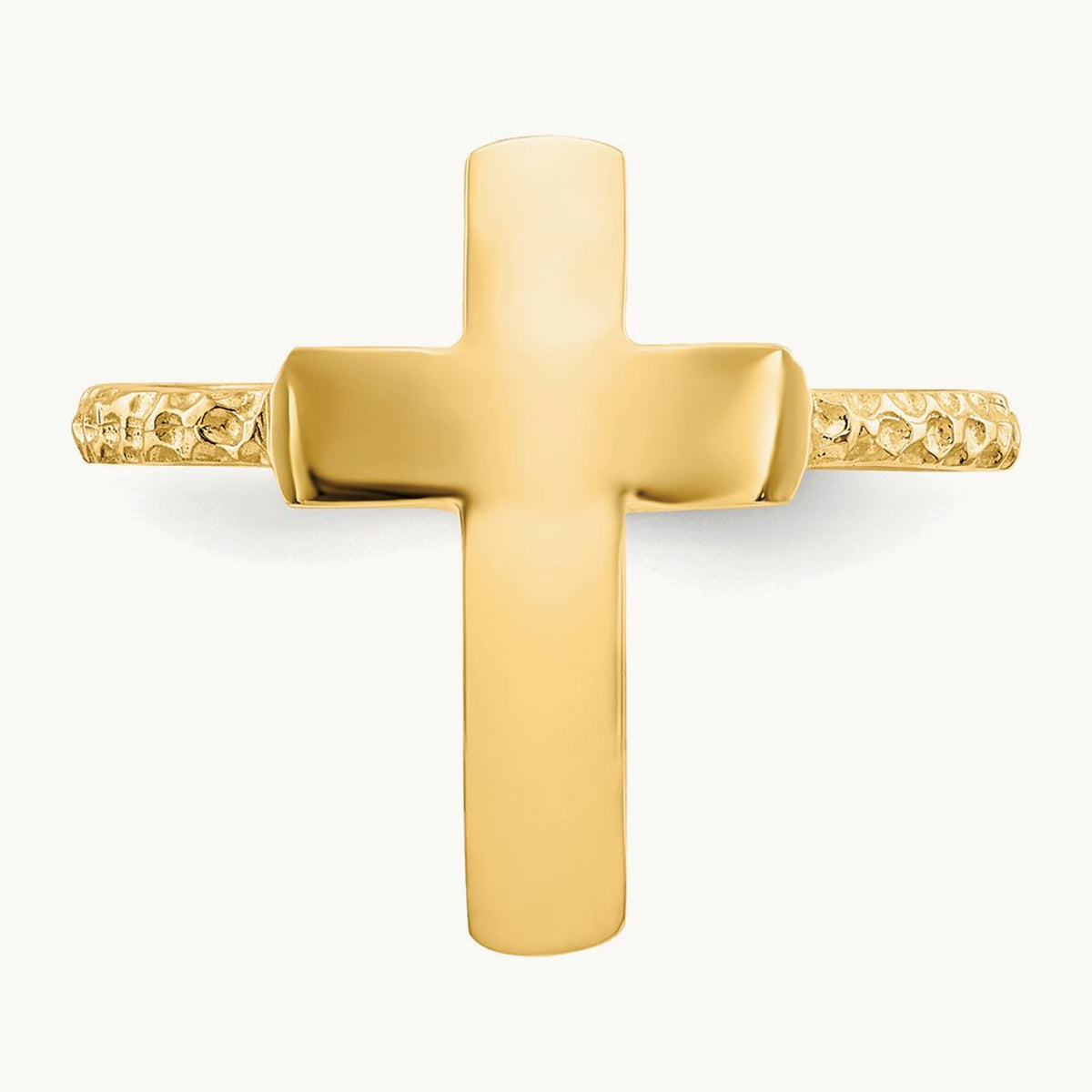 Polished Textured Cross Ring — 14K Yellow Gold