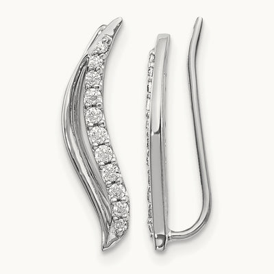 Diamond Wave Ear Climber Earrings, 14K White Gold