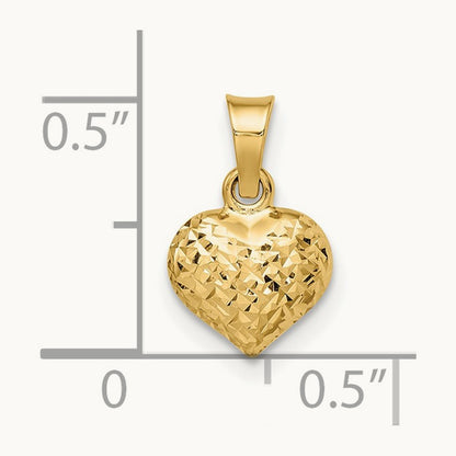 Polished Diamond-cut Small Puffed Heart Pendant, 14K