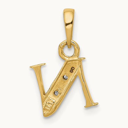Diamond Letter N Initial Pendant, 14K Yellow Gold with Rhodium