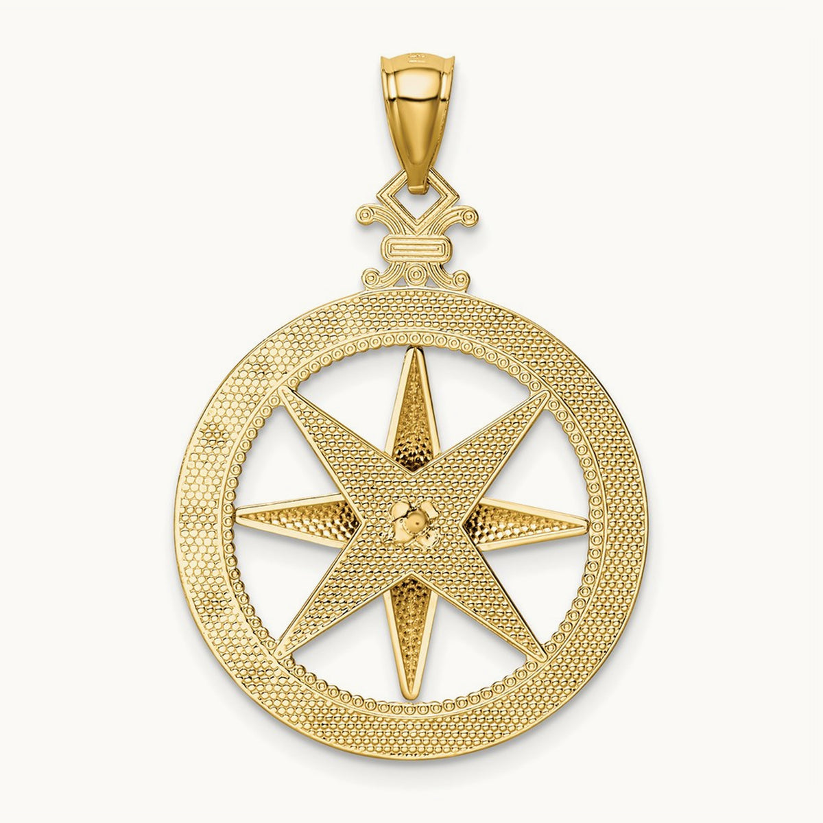 Diamond-Cut Polished and Satin Compass Pendant, 14K