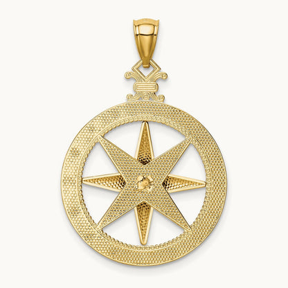 Diamond-Cut Polished and Satin Compass Pendant, 14K