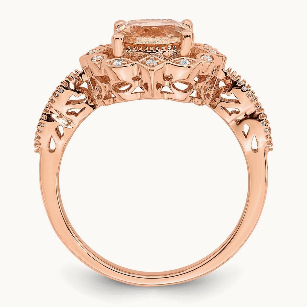 Morganite Diamond Halo Complete Engagement Ring, 14K Rose Gold