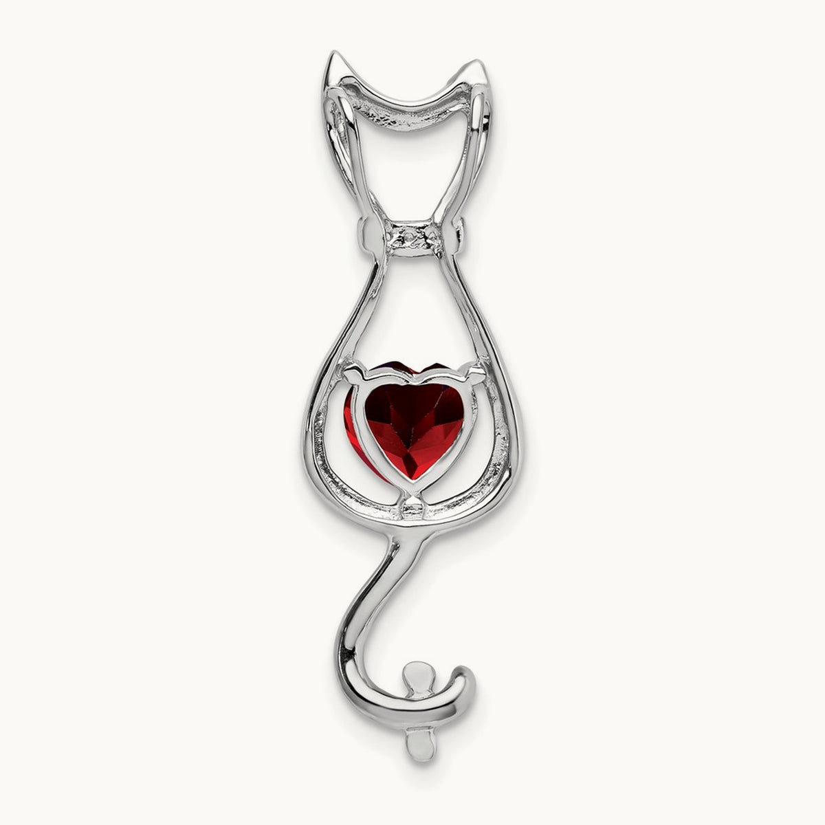 Garnet and Diamond Cat Pendant, 14K White Gold