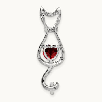 Garnet and Diamond Cat Pendant, 14K White Gold