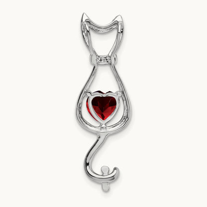 Garnet and Diamond Cat Pendant, 14K White Gold
