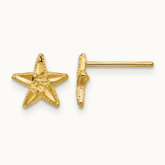 Diamond-cut Starfish Earrings — 14K Yellow Gold